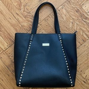 BCBG Paris Black Zip Tote w/ Gold Studs